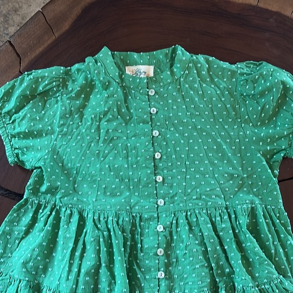 Oh My Stars Green Textured Polka Dot Top/ Size Small - Picture 3 of 6